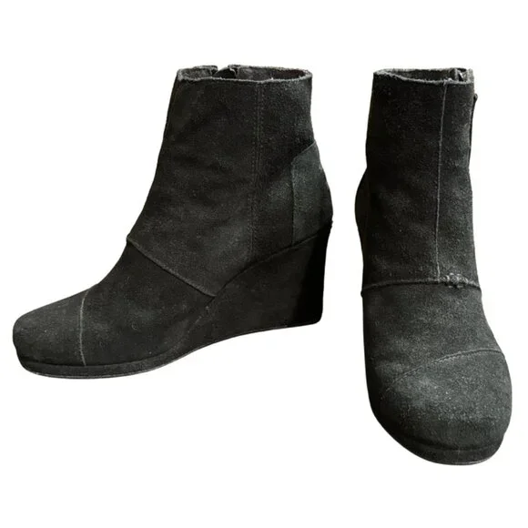 Toms Desert Wedge High Black Suede Size 9 - Picture 3 of 10